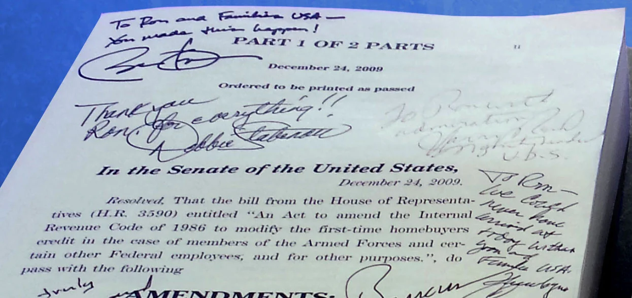 Ron Pollack received this copy of the health reform law, autographed by the Affordable Care Act's authors and champions – including President Barack Obama.