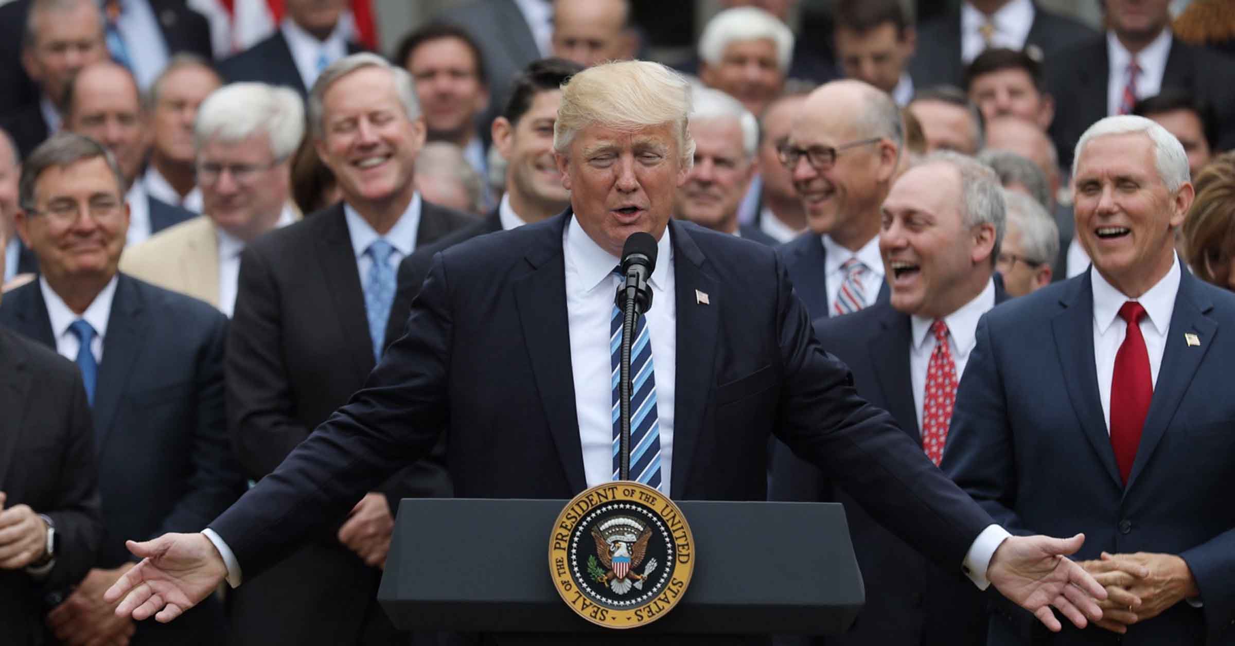President Donald Trump and Congressional Republicans celebrate House passage of the American Healthcare Act on May 4, 2017.