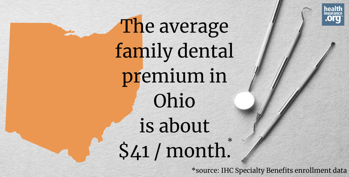 The average family dental premium in Ohio is about $41/month.