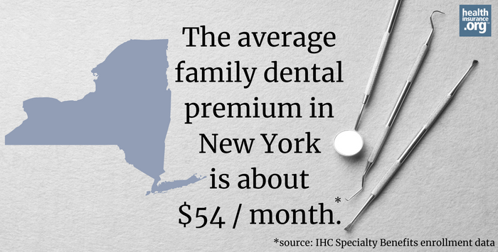 The average family dental premium in New York is about $54/month.