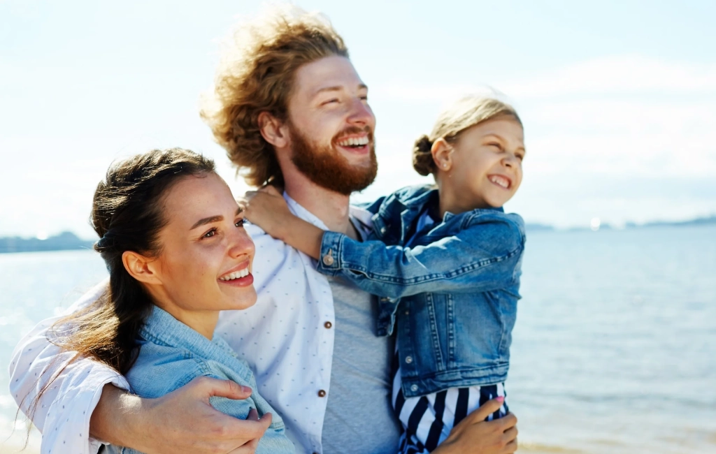 family on beach