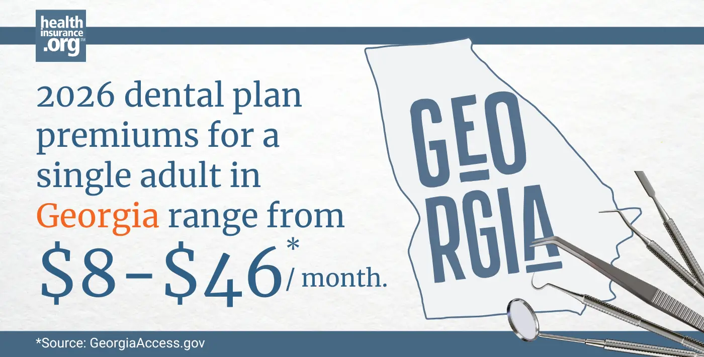 2026 dental plan premiums for a single adult in Georgia range from $8 to $46 per month.